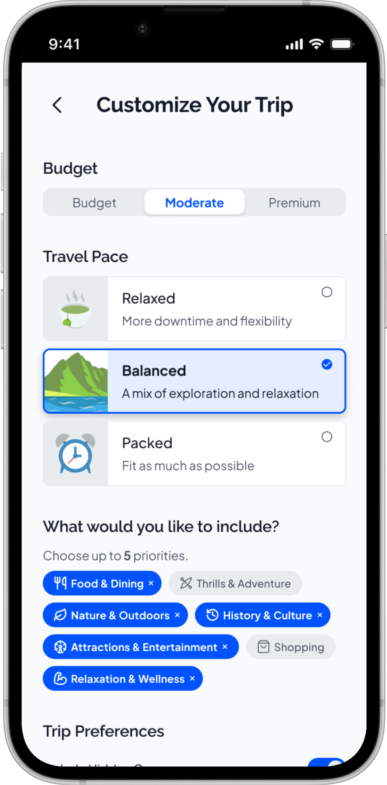 TripPilot Preferences screen